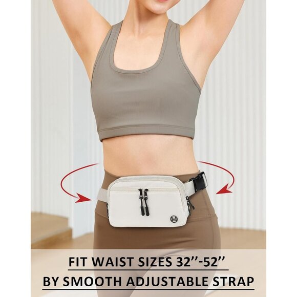 Womens Beige Fanny Pack 2L Crossbody Belt Bag Waterproof 5 Zipper Pockets - Picture 4 of 6